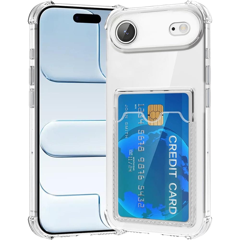 Amazon Brand - Solimo Premium Shockproof Transparent TPU Back Case Cover with Built-in Slim Card Holder Wallet for Apple iPhone 17 Air - Clear