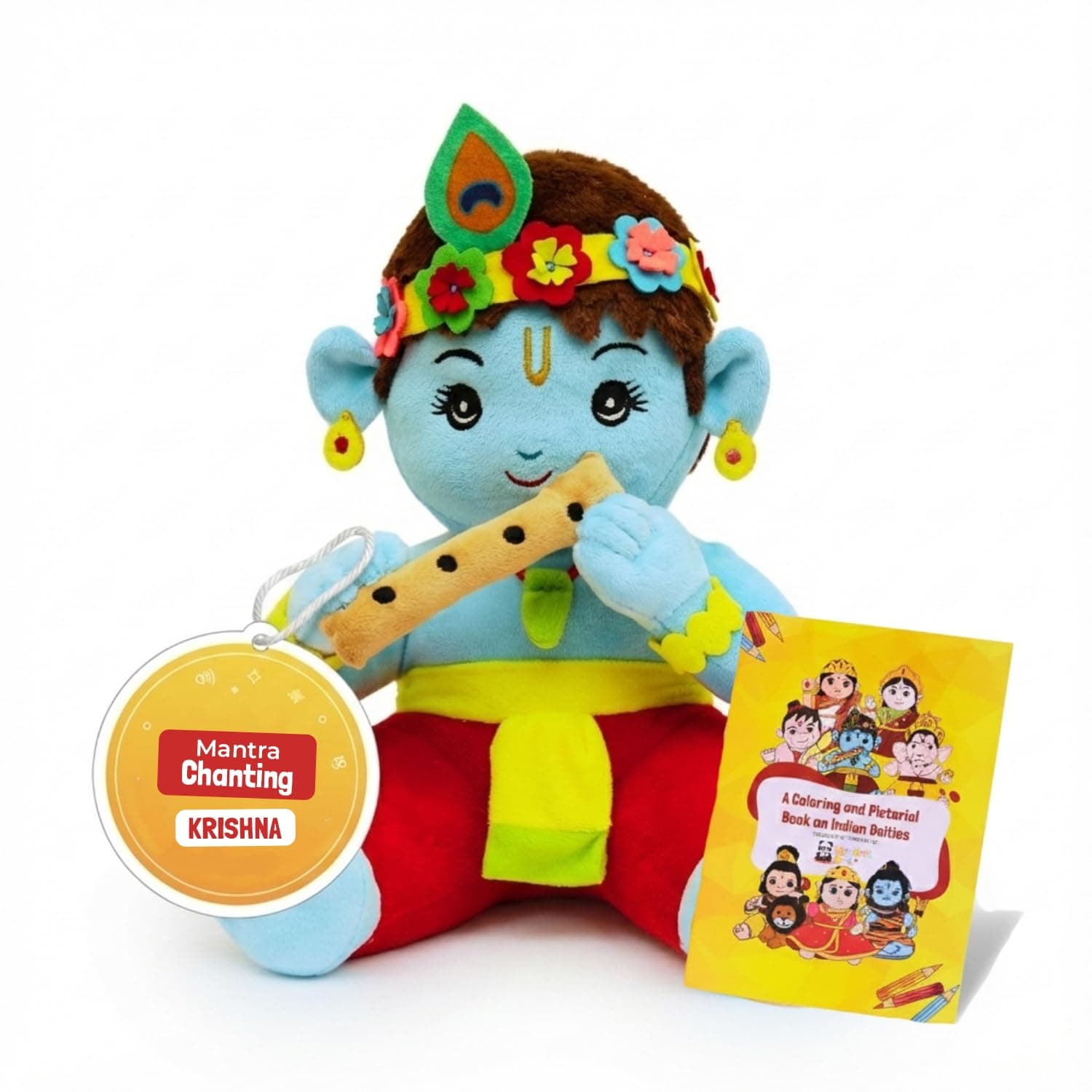 Panda's Box Mantra Chanting Baby Krishna Soft Toys for Kids | Musical Stuffed Plush Toy for Girl & Boy | Non-Toxic, Safe | Best Birthday Gift for Newborn & Toddlers | Free Colouring Book | 28 CM