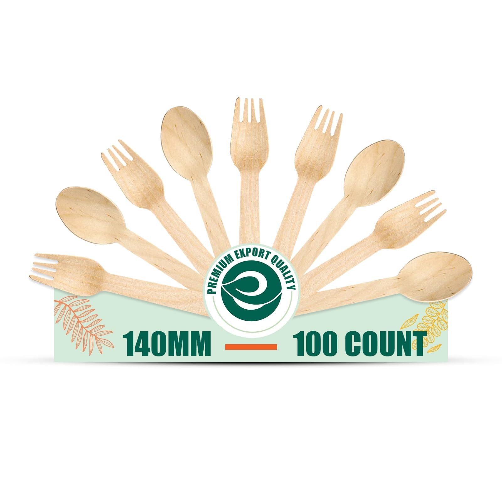 ECO SOUL Wooden Disposable Spoons & Forks[140mm], Pack of 100,for Parties | Disposable spoons,disposable forks,wooden spoons,spoons for parties