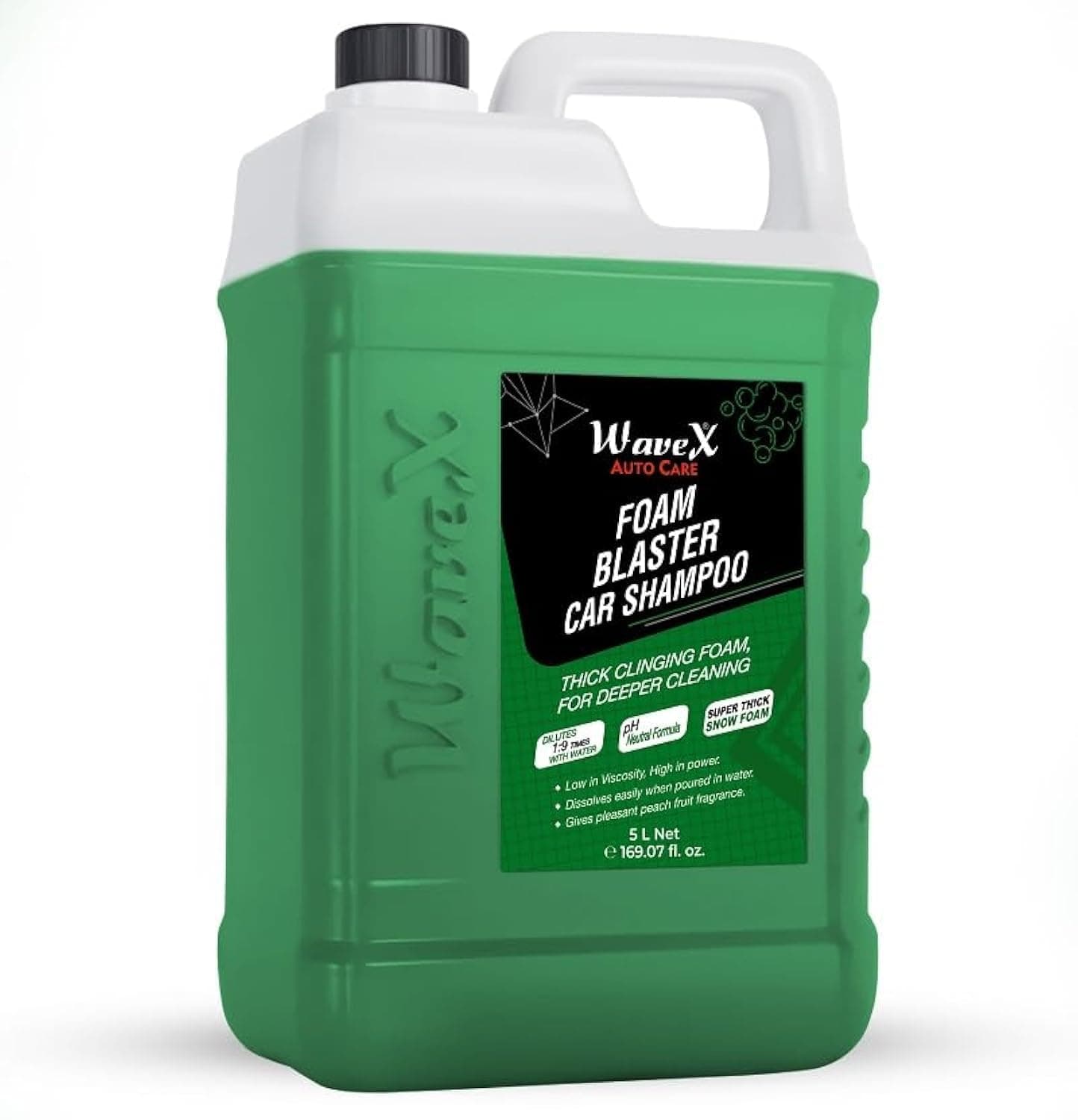 Wavex Foam Car Shampoo Concentrate 5Ltr pH Neutral, Extreme Suds Snow White Foam, Highly Effective on Dust and Grime