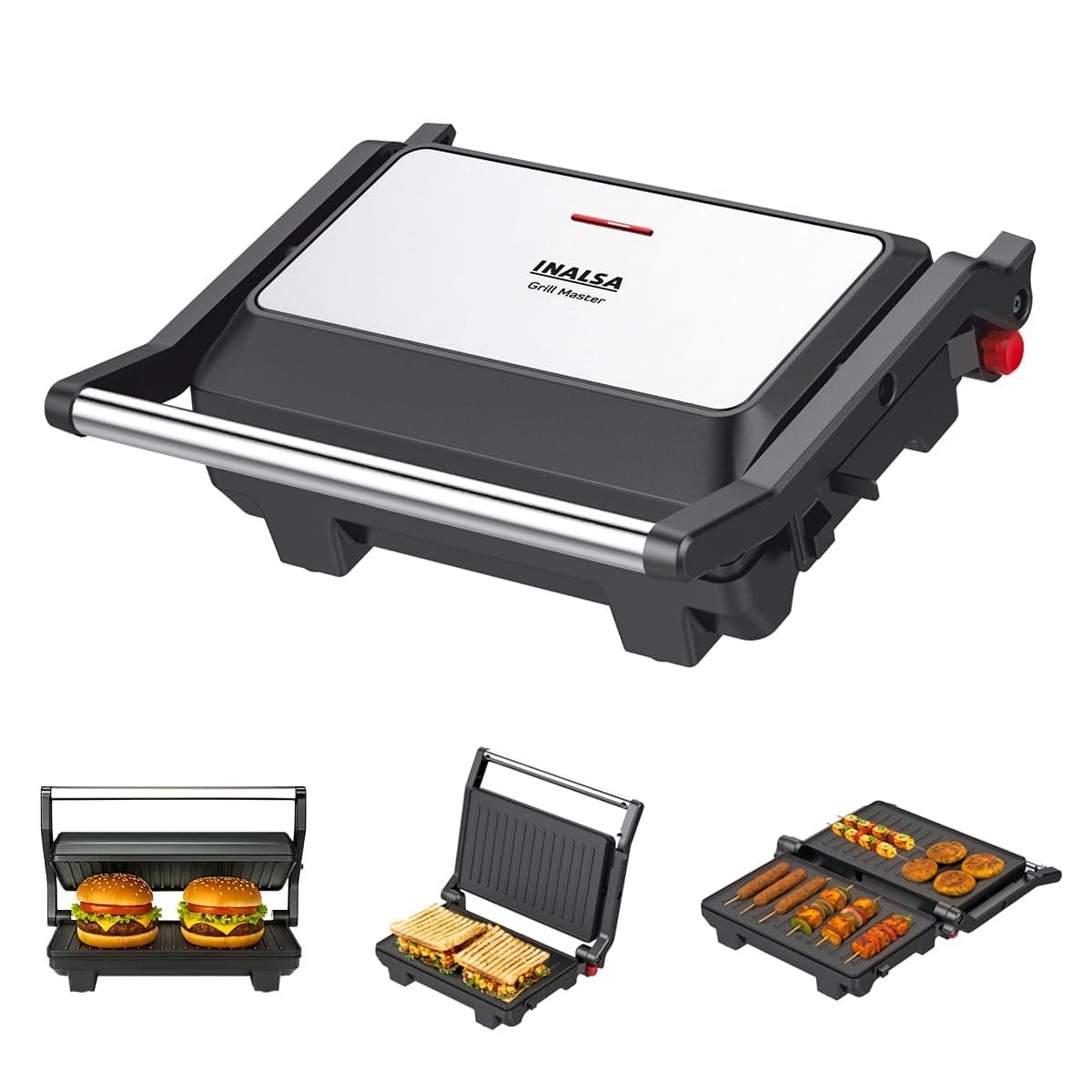 INASLA 1000W Sandwich Maker|Non-Stick Coated Plated|Scratch Resistance|180° Open Sandwich Griller|Dual Safety with Thermostat & Fuse|Cool Touch Handle|Easy To Clean, Regular Bread Slice2,Grill Master
