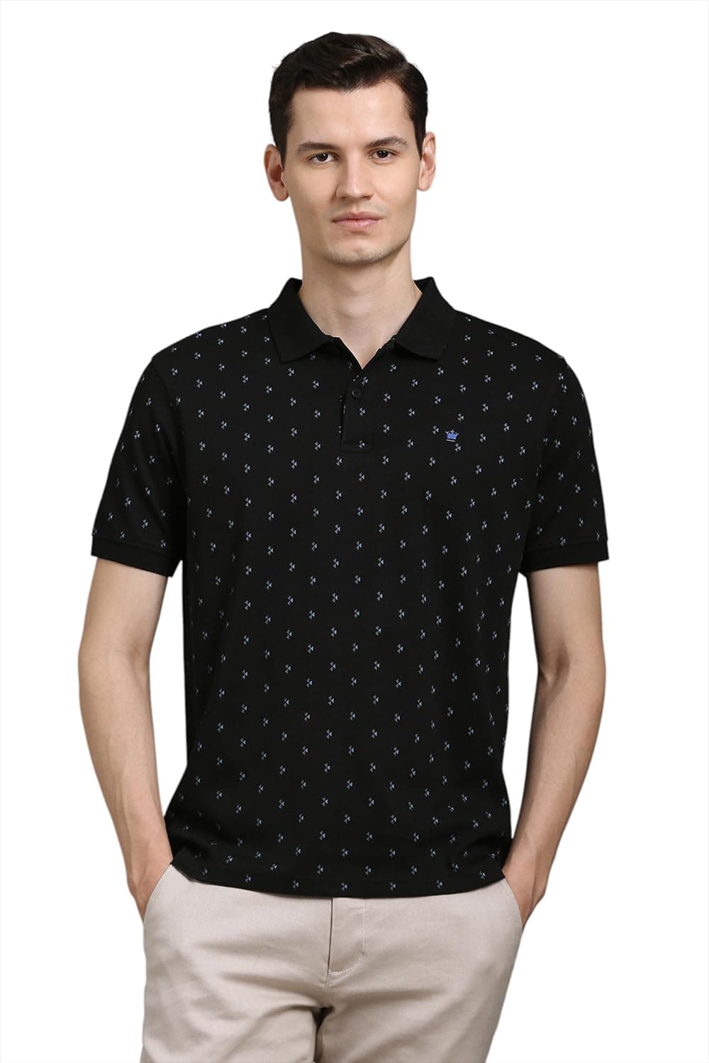Louis Philippe Men's Regular Fit Light Weight & Breathable Classic Sophisticated Texture Print Half Sleeve Cotton Polo Tshirt