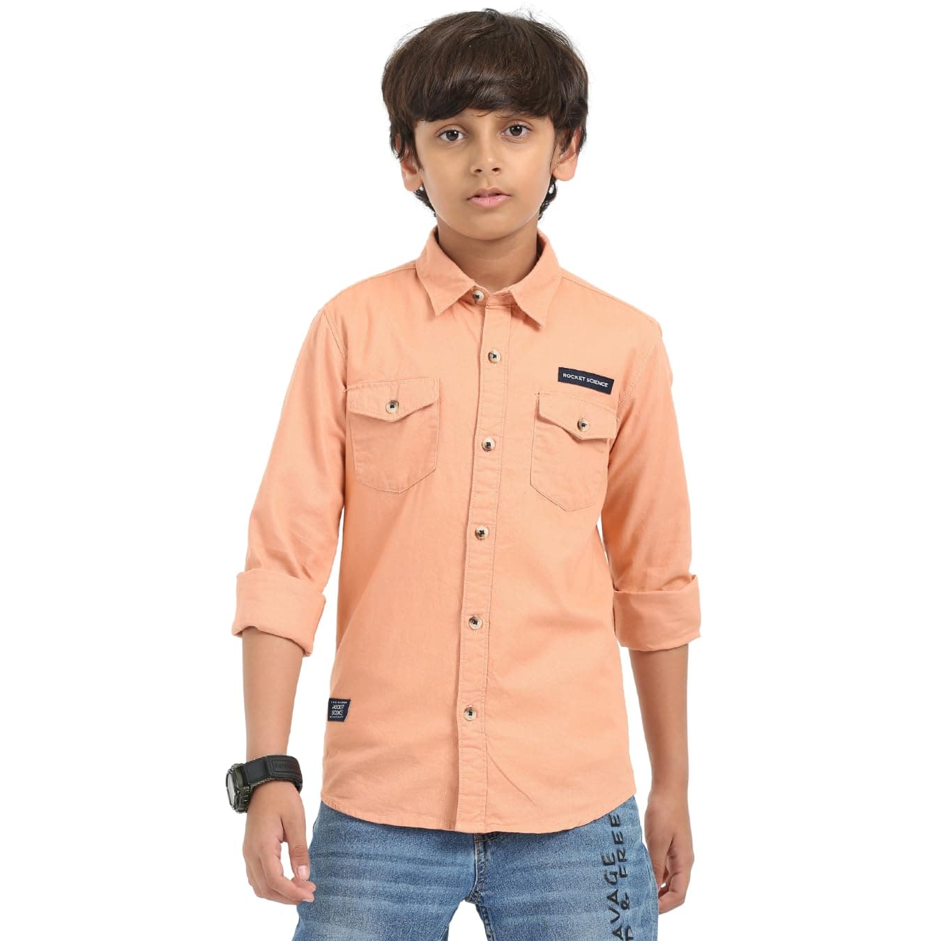 ROCKET SCIENCE Boys Casual Wear Double Pocket Shirt | Regular Fit, Spread Collar, Full Sleeves, 100% Cotton Oxford Fabric