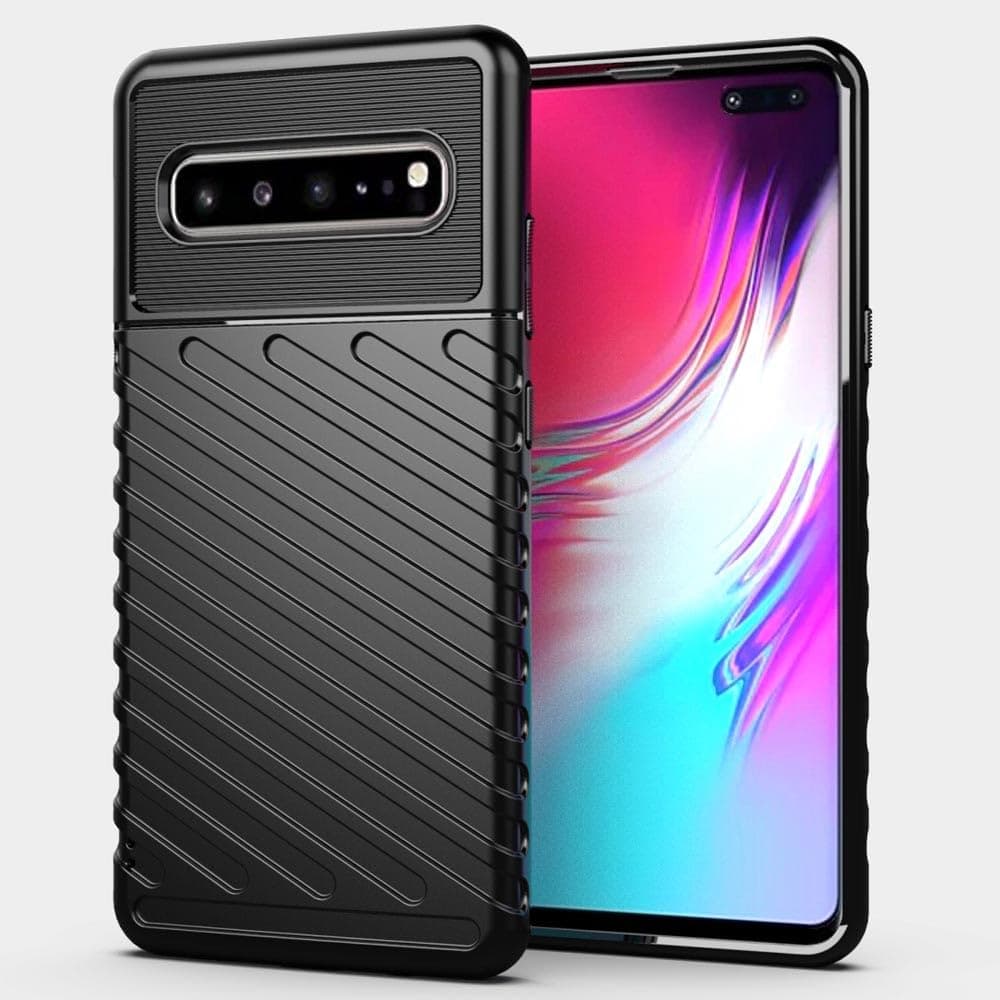 amazon basics Shockproof Mobile Cover for Samsung Galaxy S10 5G (360 Degree Protection | Protective Design | Anti-Scratch Tough Slim TPU Case), Black