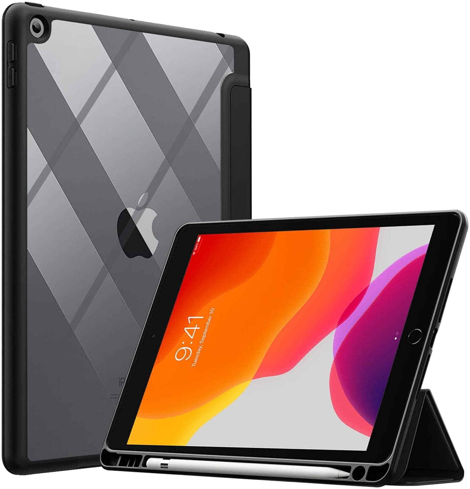 Robustrion Cover for iPad 9th Generation / 8th /7th Generation 10.2", Black | with [Pencil Holder] [Auto Sleep Wake] Hybrid Flip Stand Cover Case for iPad 10.2 inch 7th 8th 9th Gen Cover Case