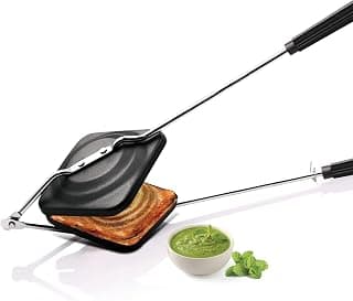 MILTON Pro cook Non-Stick Aluminium Sandwich Gas Toaster, 14 cm, Sandwich Maker, Sandwich Griller, Heat-Resistant Bakelite Handle, Gas Compatible, PFOA Free, Black
