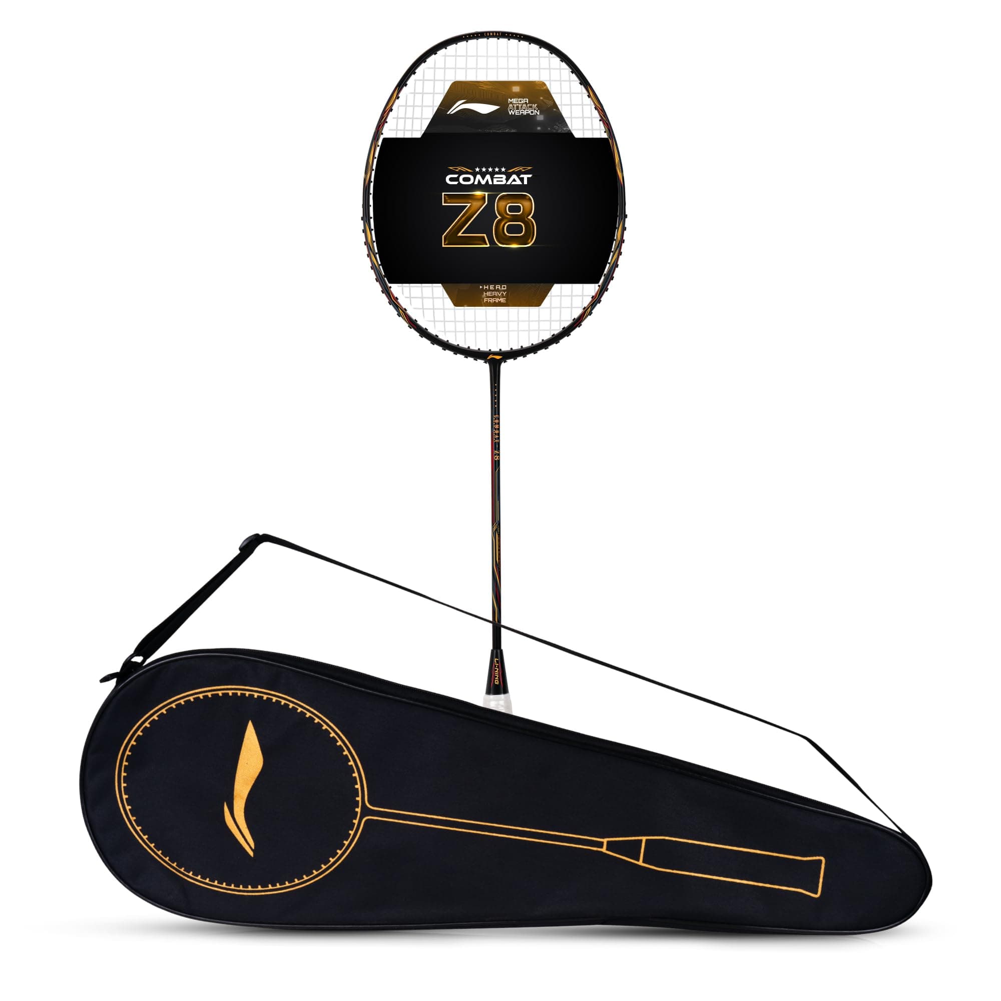 Li-Ning Combat Z8 Carbon Fibre Strung Badmiton Racket with Free Full Cover (Black/Gold/Red, 80 Grams)
