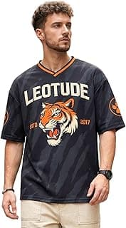 LEOTUDE Men’s Tiger Graphic Printed Oversized T-Shirt | Bold Black Sports Jersey Style Tee | Half Sleeve Casual Streetwear for Men's (Color:Black)