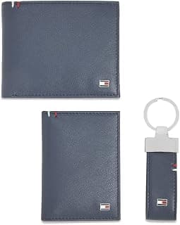 Tommy Hilfiger Combo Gift Set Include Leather Global Coin Wallet + Card Holder + Key Fob Navy Color