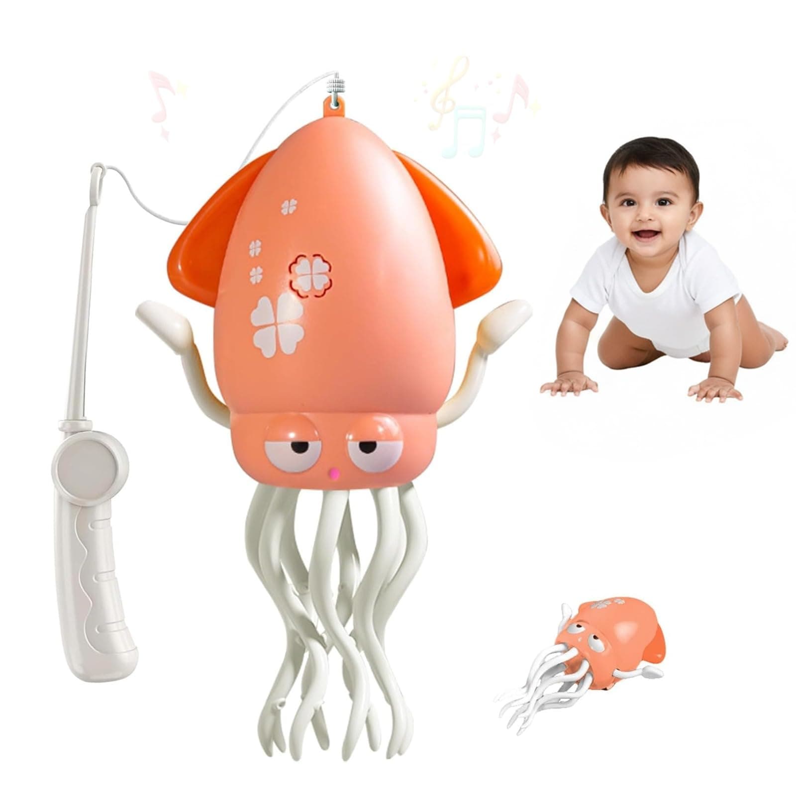 Kidology Dancing Octopus Baby Toy | Electric Crawling & Swinging Squid with Music & Lights | Interactive Tummy Time Toy for Babies & Kids | Sensory Musical Birthday Gift for Kids (Pink)