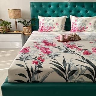 Urban Space 100% Cotton Floral Bedsheet for Double Bed, Serene 200 TC Bedsheet Double Size Bed Cotton with 2 Pillow Cover (88 x 100 inches, Majestic Pink), Twin