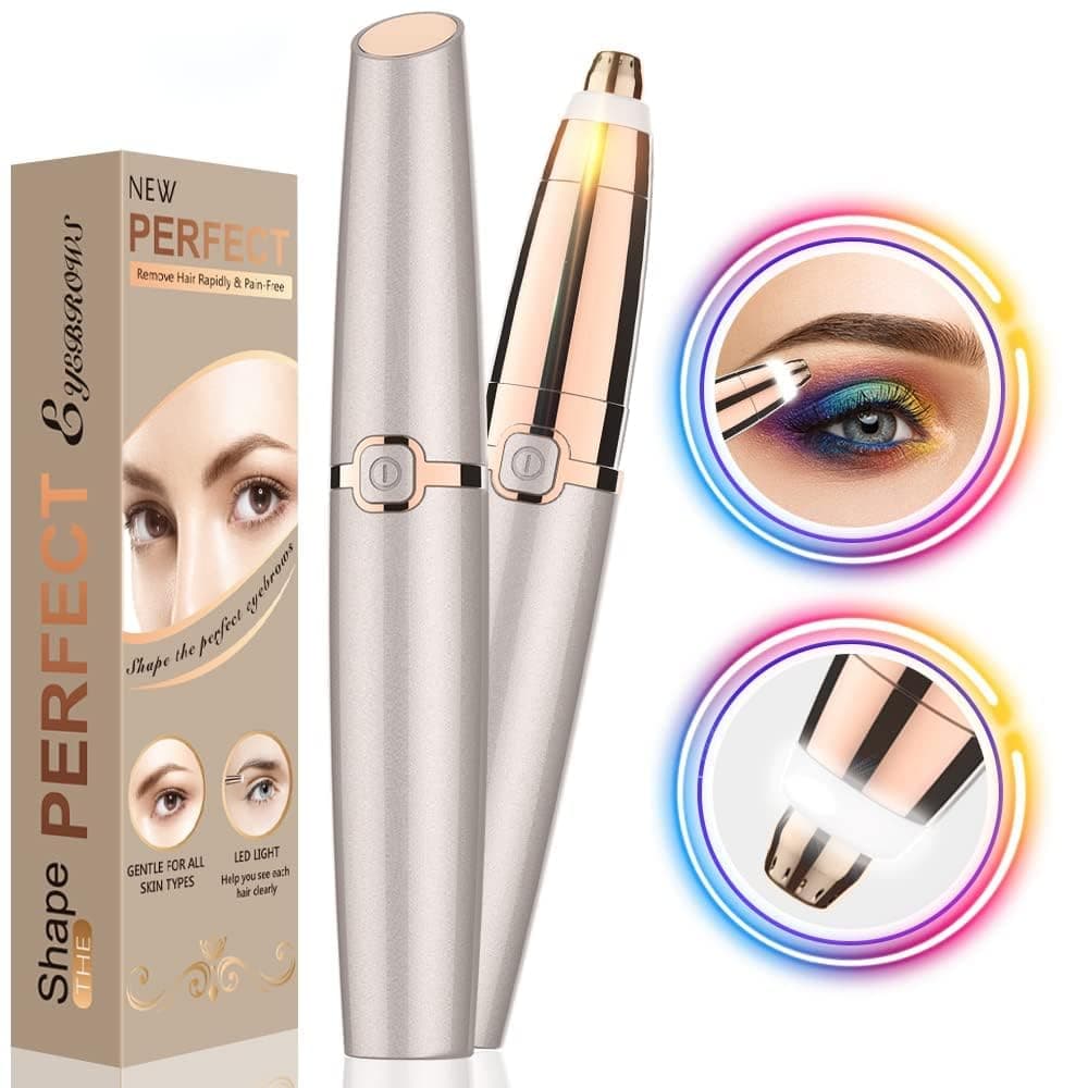 Painless Eyebrow Trimmer for Women: Eyebrow Hair Remover with LED Light, Painless Portable Eyebrow Epilator Pen- Safe Women's Eyebrow Hair Removal Lady Trimmer for Women & Men