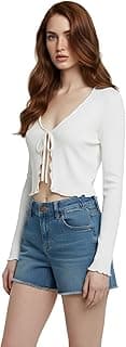 Generic GLOWSTITCH™ Women’s Cropped Tie-Front Shrug Cardigan | Soft Ribbed Knit Long Sleeve V-Neck Top | Stylish Summer Cardigan, Casual Beach & Vacation Wear | Shrug for Woman