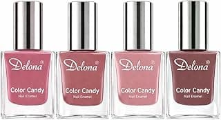 Delona Nail Paint Combo Pack of 4 for Indian Skin Tones I Quick Drying Nail Polish, Glossy Pink Nude Nail Kit I Highly Pigmented & Long Lasting Enamel I Chip Resistance 10ml Each - Gift Set for Women