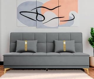 Adorn India Premium New Alyssum 3 Seater Sofa Cum Bed 4X6 Velvet Suede with 2 Cushions (Color Grey) and Suitable for All Indoor, with 3 Years Warranty