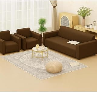 Premium Stretchable Sofa Cover 5 Seater Coffee Plain for Living Room | Soft Elastic Fabric | Universal Fit | Washable & Durable (Coffee) (3+1+1 Seater)