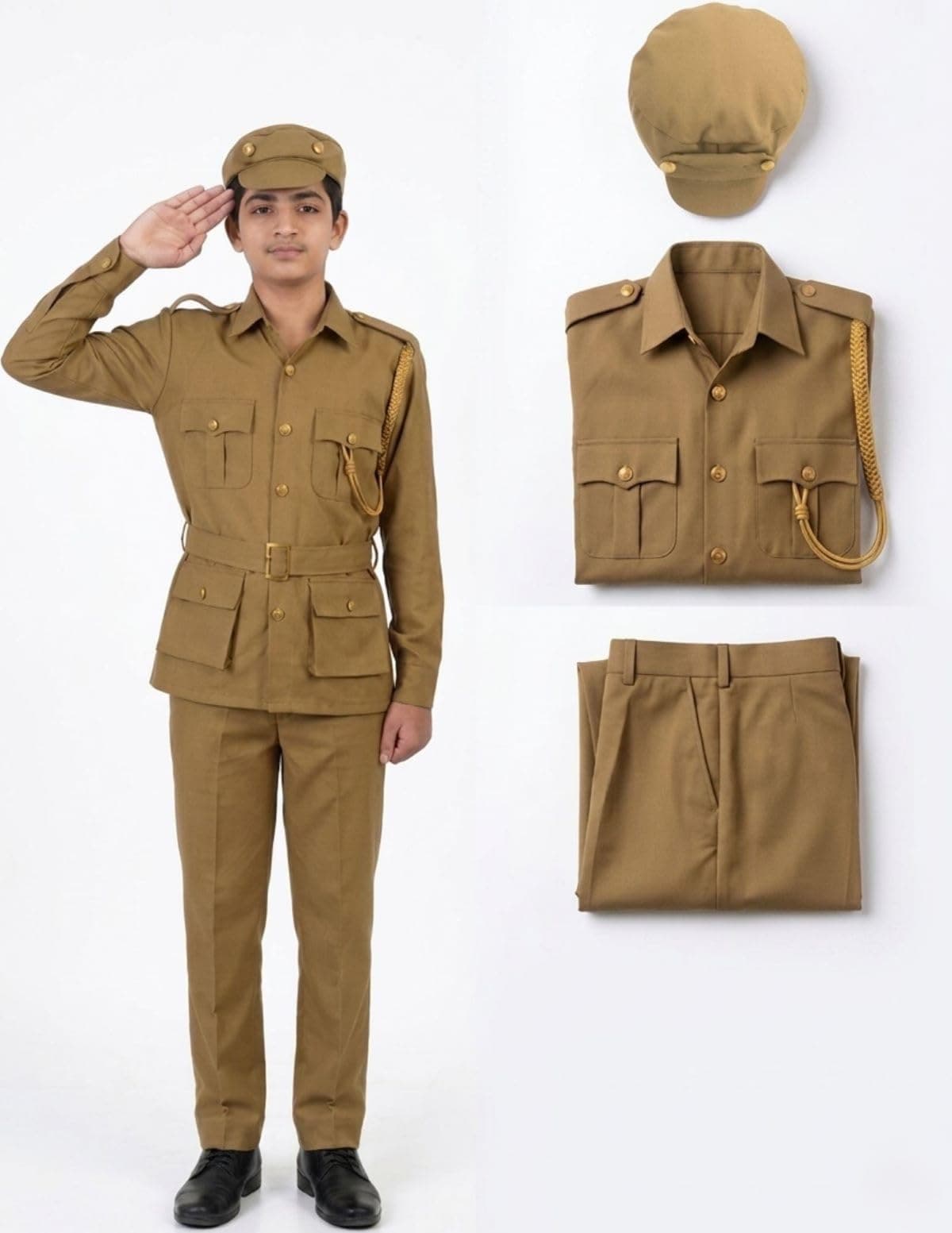 BookMyCostume Cotton Police Community Helper Kids Fancy Dress Costume 12-13 Years, Light Brown
