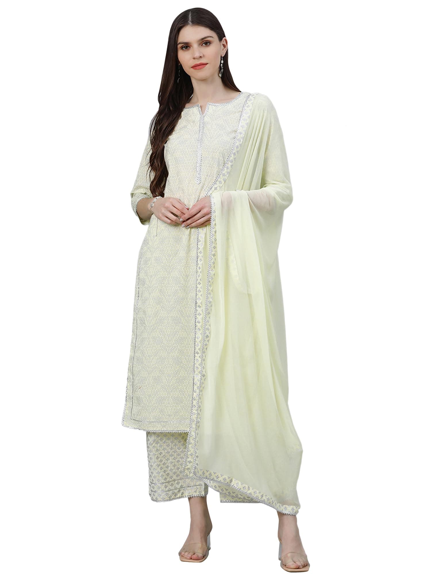 Libas Printed Rayon Straight Kurta with Palazzo and Dupatta