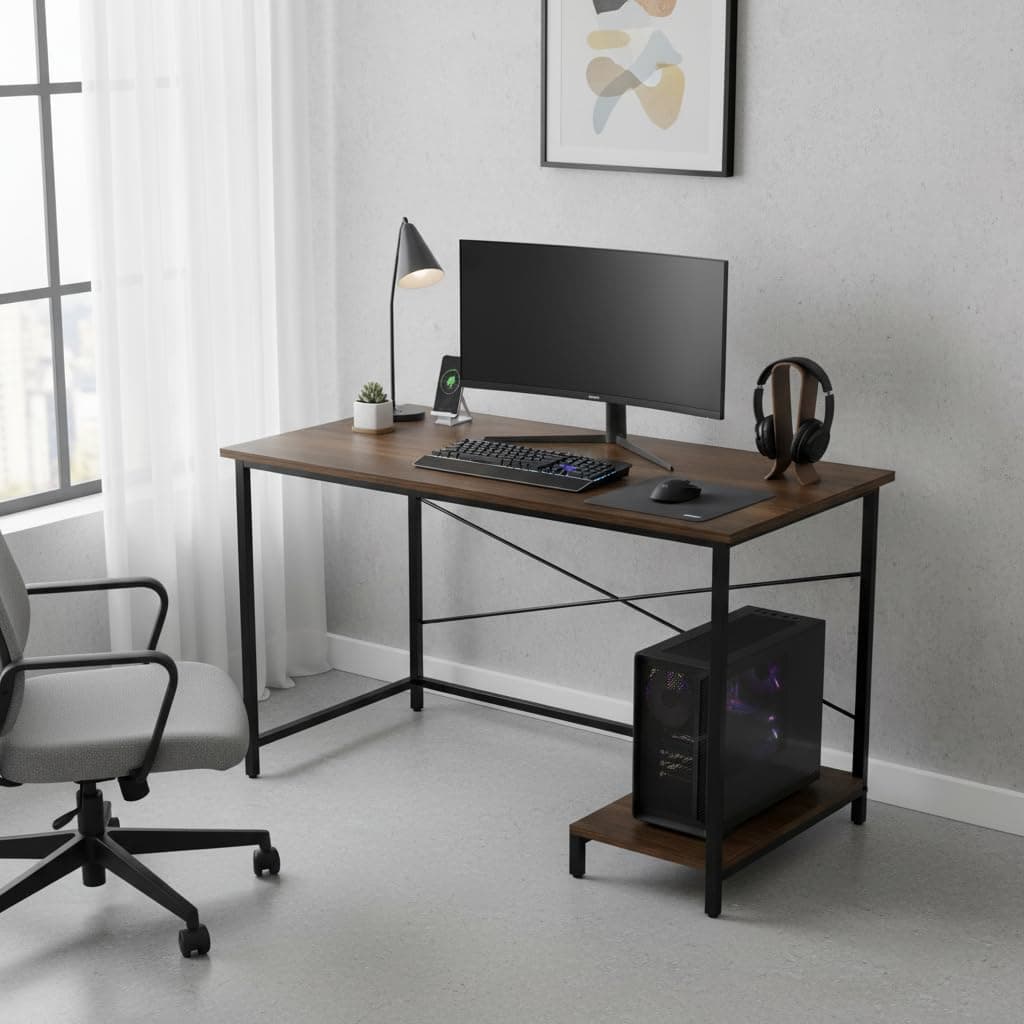 RIZIK STORE Folding Study Table for Small Spaces | 36 x 24 Inch Computer Desk with Laminated Top & Metal Frame | Space-Saving Writing Desk for Home Office, Bedroom, Study & Kids Room (Wallnut Brown)
