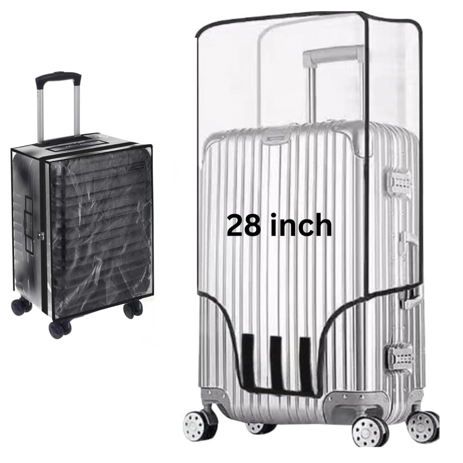 Tusmad Suitcase Cover for Hard Luggage | 28 Inch Transparent PVC Fabric Trolley Bag Cover with Zipper | Waterproof Dustproof Travel Bag Protector 70x49x33 cm