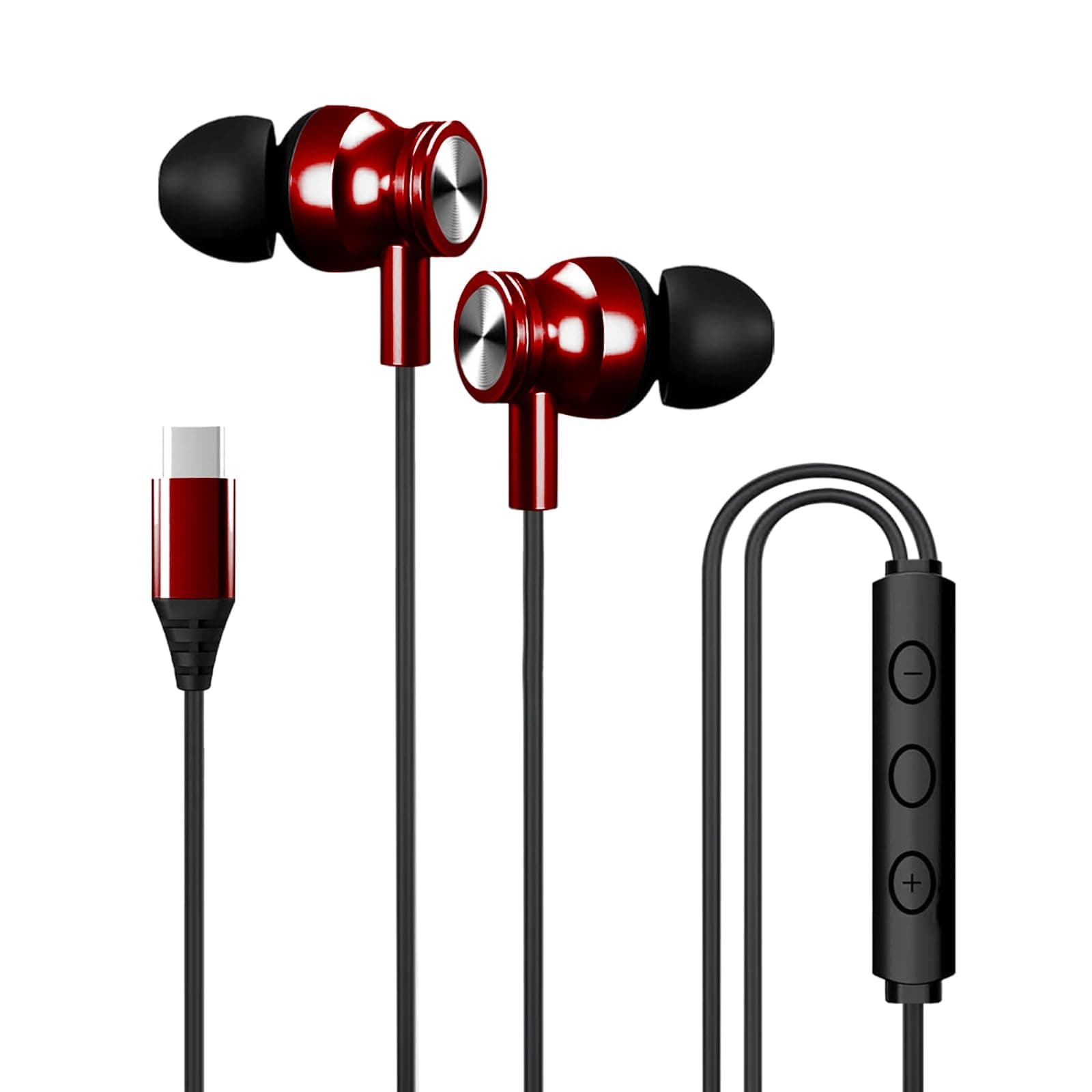 Kratos Tune V4 Red C Type Earphones Wired, Inline Control Type c Headphones with Mic, Sweat Resistant, Comfort Fit Type c Earphone with Volume Control,Metallic c pin Earphones