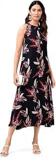 Yash Gallery Women's Rayon Crepe Floral Printed A-Line Maxi Dress Sleeveless Round Neck Casual Summer Dress Lightweight Comfortable Long Dress for Women