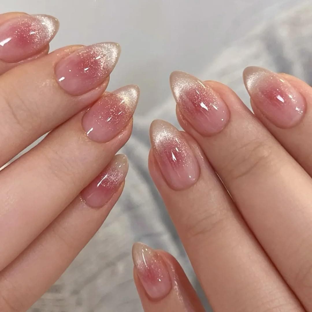 Nakhoon Ice Permeating Pink Almond Press On Nails Kit for Women And Girls Fake Nail Extension | Reusable Nail Extension For Women With Glue Tab | Long Lasting Glossy Finish Artificial Nails | Easy to Apply Fake Nails for Salon Look at Home | Stick-On Manicure Kit For Parties, Weddings And Gifts | Trendy Nail Art Set for All Occasions