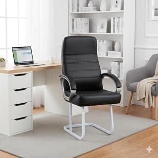 NEWTURN High Back Visitor Office Chair with Double Support Legs & Cushion Padded Handles, 150 kg Weight Capacity, Tiles Scratch Proof Plastic Bushes, 1 Year Warranty,Synthetic Premium Leather (Black)