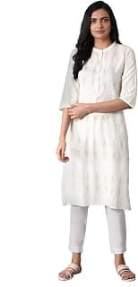 W for Woman Women Viscose Straight Fit Printed Mandarin Collar Straight Kurta