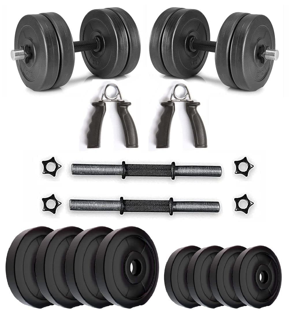 FitBox Pvc Sports Dumbbells Combo Weigth Plates & Hand Grips 8Kg, Black