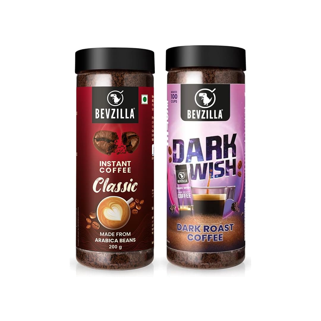 Bevzilla 200 Gram Classic & 200 Gram Dark roasted Darkwish Instant Coffee powder | Best for Espresso, Latte & Cappucino | Hot & Cold Brews