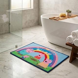 Athom Living Peppa Pig Rainbow Designed Themed Kids Multicolor Premium Nylon Bathmat, with Latex Backing, Anti-Skid, 37 x 57 cm, Pack of 1