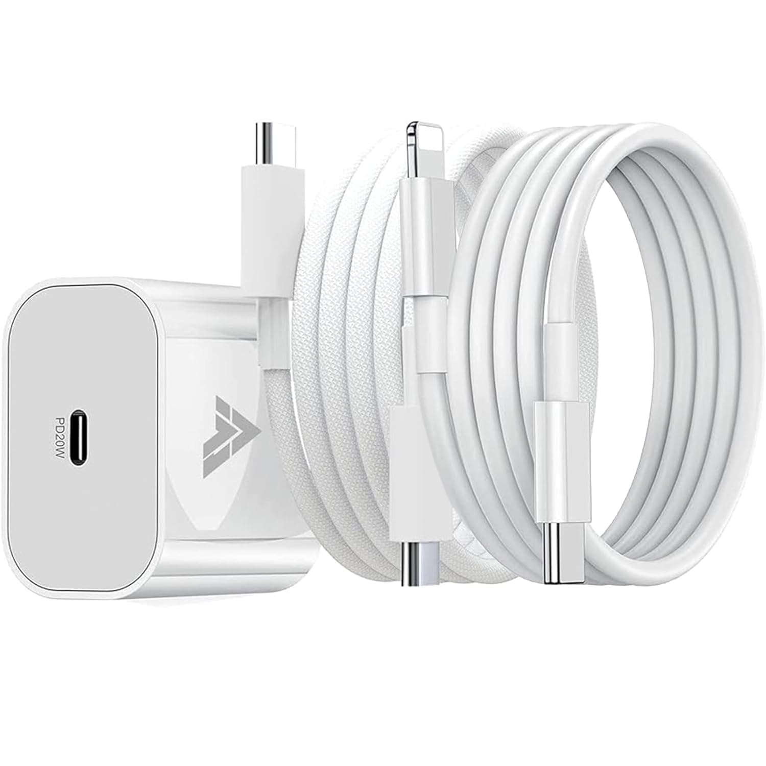 Dr Vaku® 20W Fast Charger Adapter for iPhone 17/16/15/14/13/12/11 Series with 1 Meter Type C to Lightning Data Cable + 1 Meter Nylon Braided Type-C to C Data Cable (1 Adapter + 2 Cable)