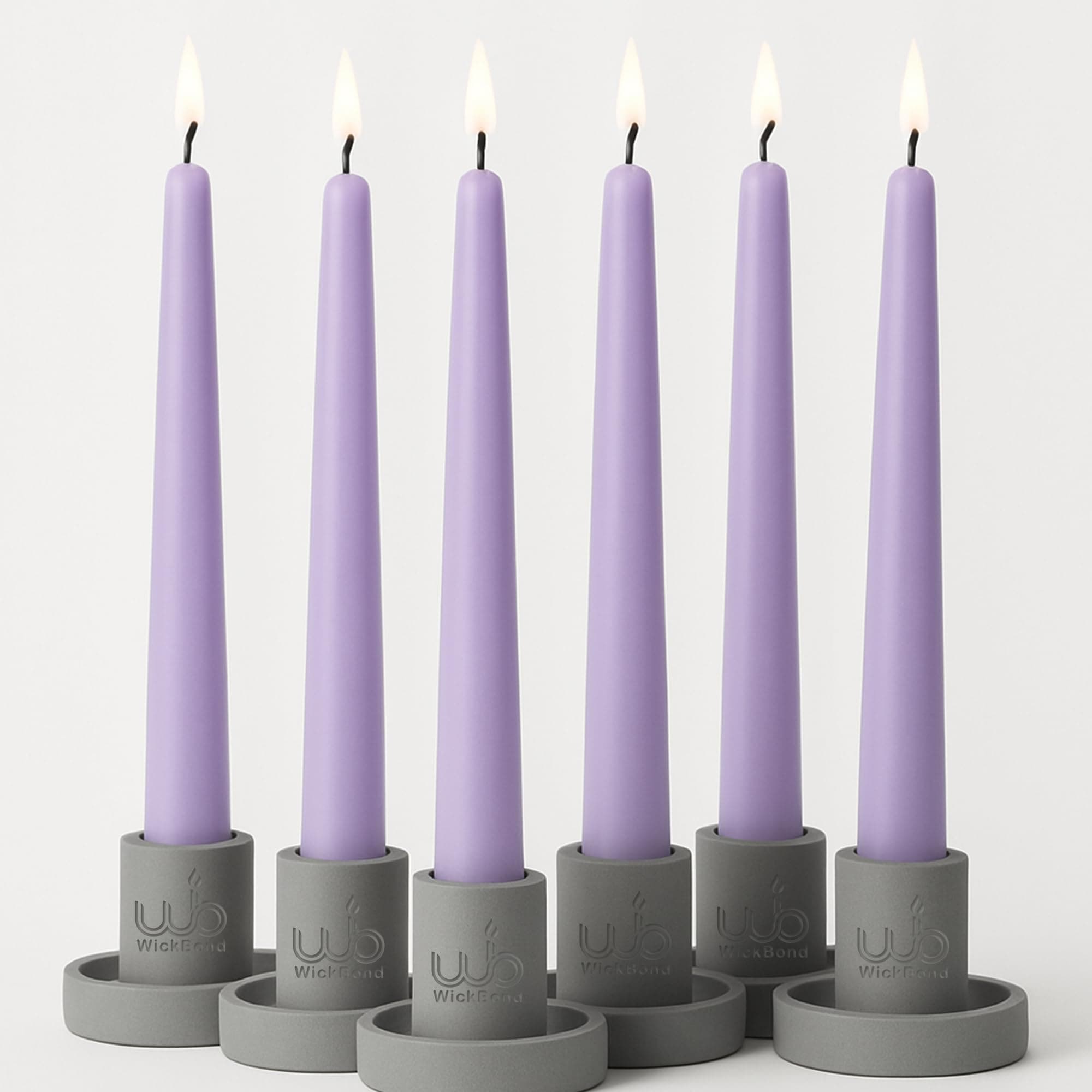 Wickbond 10″ Soy Wax Taper Candles – Pack of 6 | Dripless, Smokeless, Long Burn | Elegant for Dinner, Wedding & Home Décor (Lavender)