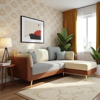 Torque Brave L Shape Sofa 4 Seater for Living Room Brown-Beige RHS | L Shaped 4 Seater Sofa Lounger | Premium Velvet Fabric Sofa Set Couch for Guest Room