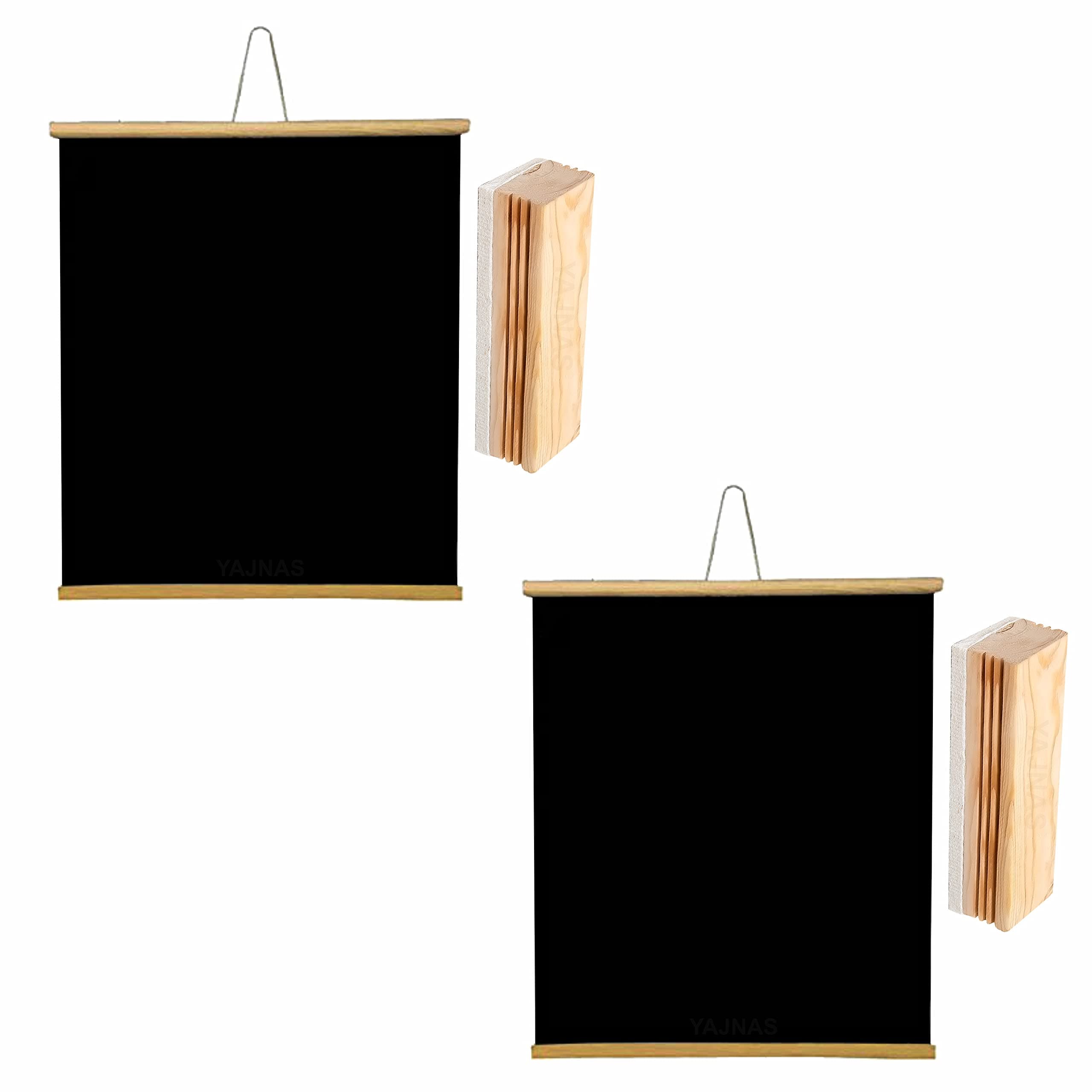 YAJNAS 1.5x2 Feet, 2 Pieces Roll up Wooden Black Board/Chalk Board for Child and Teaching with Wall Hanging for Kids (18 Inches x 23 Inches) and 2 Premium Wooden Duster (Pack of 2 Set)