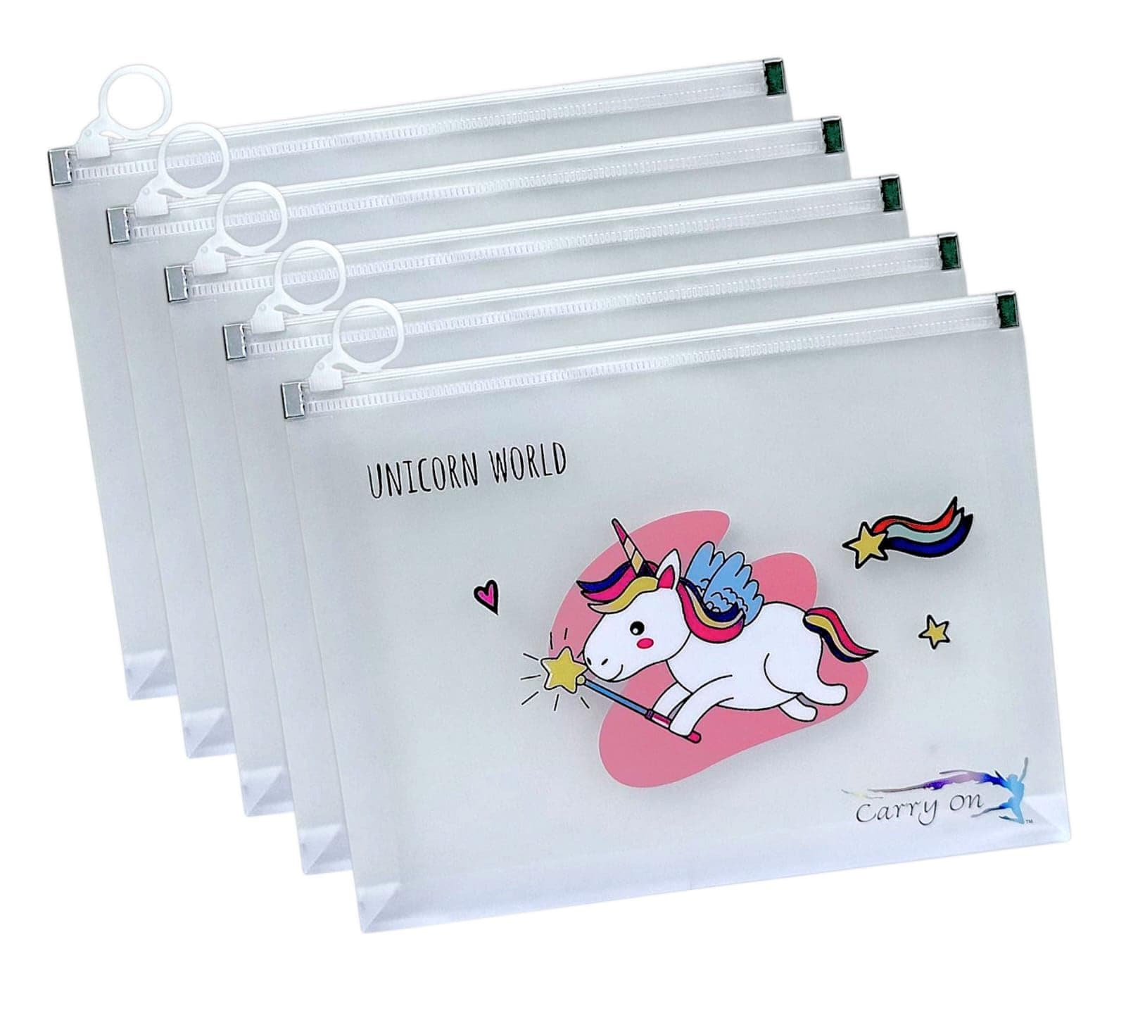 TERA 13 Unicorn Cartoon Stationery Zip Lock Transparent Pouch for Pen/Pencil/Stationery Items, Best for S Favours for Kids/Toddlers/Boys/Girls/Children Birthday Return Gifts (4 Pcs)