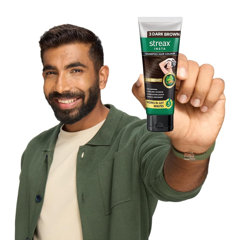 Streax Shampoo Hair Colour, 200 ml I Squeeze Pack with Natural Extracts I Hair colour for Men I Hair colour for Women I Long Lasting Formula I Colours in 5 Minutes, Dark Brown