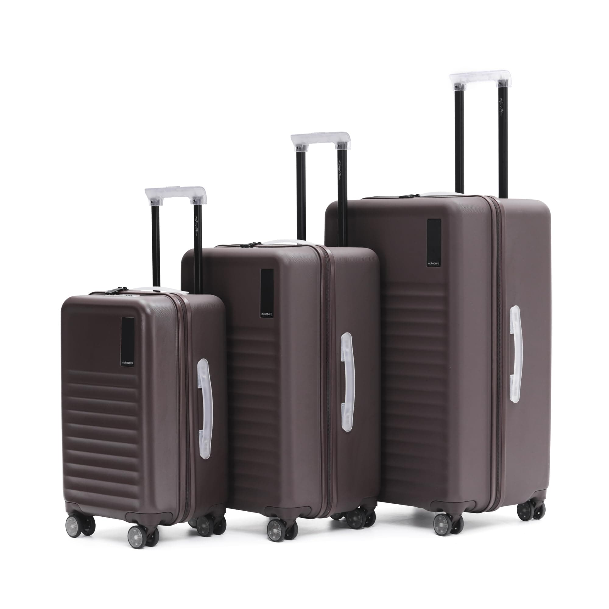 MOKOBARA The Aisle Trunk Luggage Set | Cabin 55cm (40L) + Medium 65cm (70L) + Large 76cm (105L) | Polycarbonate Hard Shell | TSA Lock, YKK Zippers & Silent Wheels | Cool Beans (Brown Set of 3)