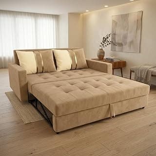 SLEEPIFY Tavira 2 Seater Fabric Pull-Out Sofa Cum Bed (Beige) | Premium Velvet Finish | Durable Comfort | Ideal for Living Room | Spacious Comfortable Seating