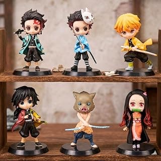 Mini Anime Action Figure | Multiple Character Collectible Set of 6 | Special Edition for Car Dashboard, Decoration, Cake, Office Desk & Study Table Ninja Basicc Toys (Height-7.5cm)