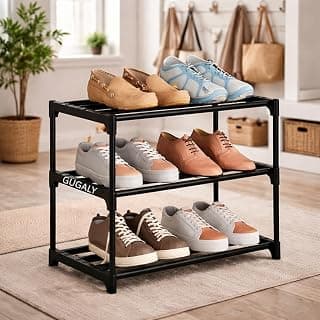 3 Tier Shoe Rack with Shelf | Foldable Plastic Shoe Rack with Shelves for Bedroom, Entryway & Living Room | Multipurpose Footwear Stand for Home