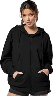 DROBE Relaxed Fit Plain Cotton Blend Full Sleeves Hodded Zipper Jacket for Women