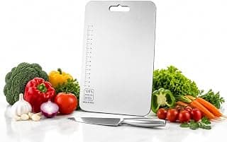 Premium Stainless Steel Chopping Board for Kitchen | Heavy Duty Cutting Board with Handle | Anti-Bacterial & Dishwasher Safe | Rust Resistant | 1mm Thick, 20.5 x 31 cm