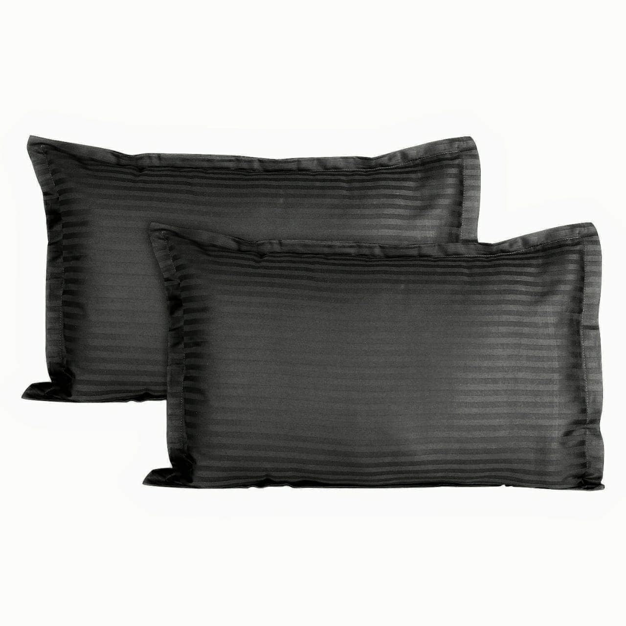 Trance Home Linen 200 TC 100% Cotton Large Size 20x30 inch Satin Stripe Pillow Covers | Pillow Cases | Set of 2 Piece Pillow Covers only |Large Size (Black, 20 X 30 inch)