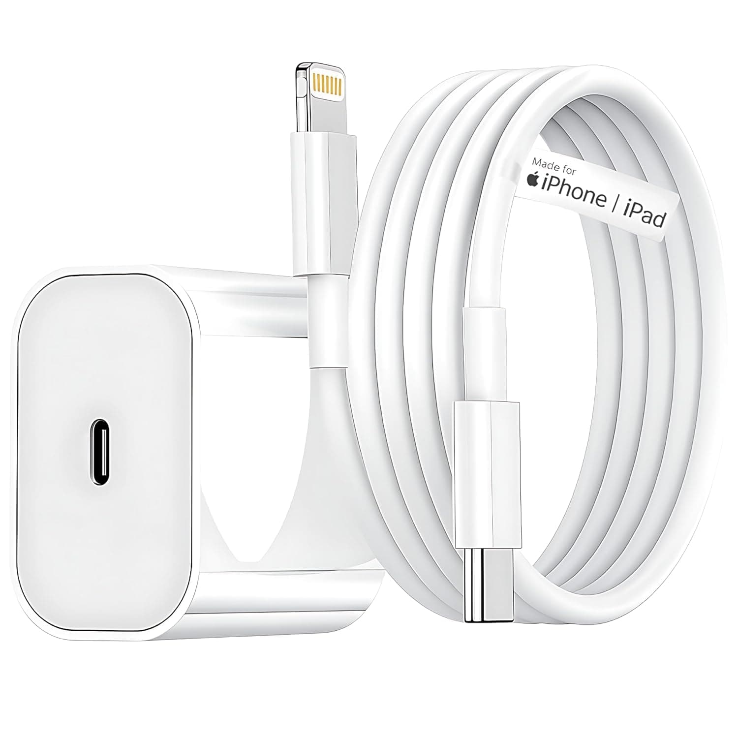 iPhone 20W Apple-Certified USB-C Charger with Lightning Cable | Fast Charger for iPhone 11, 12, 13, 14, XR, XS/PRO/MAX, SE & iPad | MFi Certified Adapter and Charging Cable Combo, White