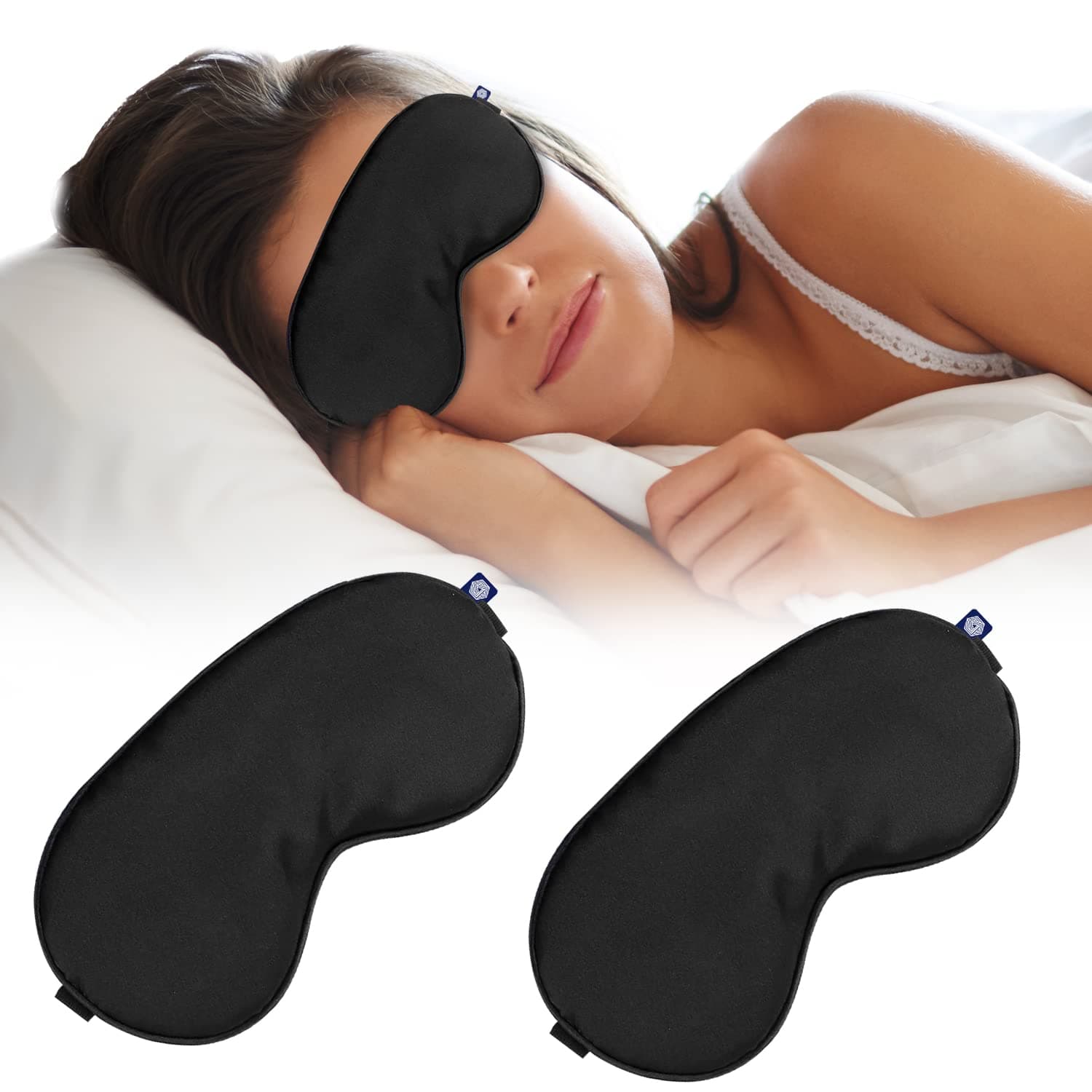 Boldfit Silk Eye Mask for Sleeping with Adjustable Strap Premium Silk Sleeping Mask Blind Fold for Smooth & Comfortable Sleep Travelling Sleep Mask Pad Sleeping Eye Mask Blind Folds for -Black Pack of 2