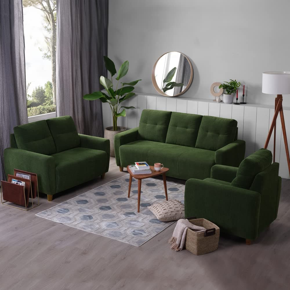 Sleepyhead Yolo Designed by Duroflex - 6 Seater Sofa 3+2+1 Sofa Set |Premium Fabric, Plush 3-Layer Cushioning |Buttonless Tufted & Anti-Sag Comfort |Stylish & Durable |3 Years Warranty - Avocado Green
