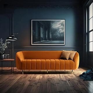 Wakefit Sofa Set | 3 Year Warranty | Sofa 3 Seater, 3 Seater Sofa for Living Room, Wooden Sofa Set, Couch Sofa for Living Room - Tasmania(Fabric-Velvet : Amber)