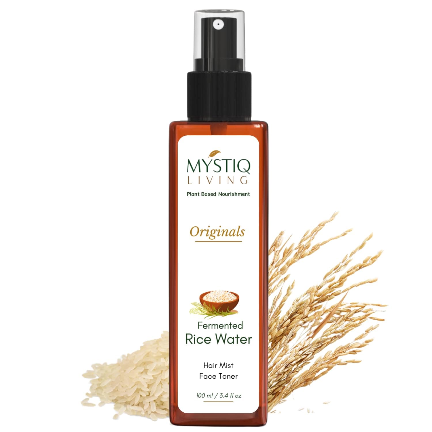 Mystiq Living Fermented Rice Water Toner Spray for Korean Glass Skin | 100% Pure Made with Organic Doon Basmati Rice | Moisturizer, Skin Brightening & Glowing Skin